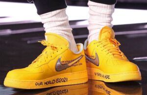 Off-White Nike Air Force 1 Low University Gold DD1876-700 onfoot 03