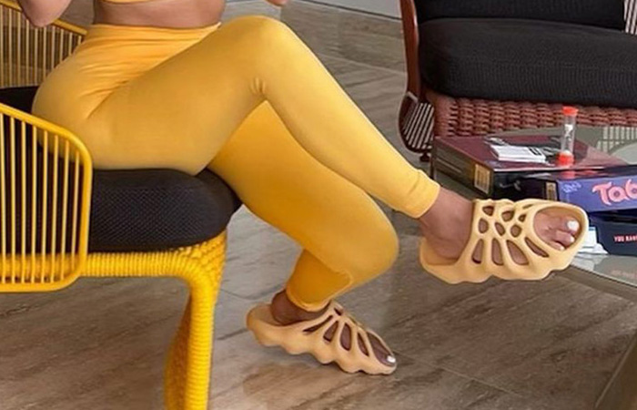 adidas Yeezy 450 Slides Yellow on foot 01