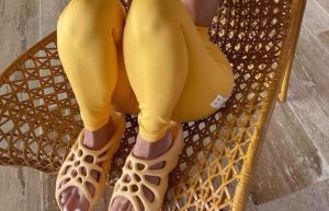 adidas Yeezy 450 Slides Yellow on foot 02