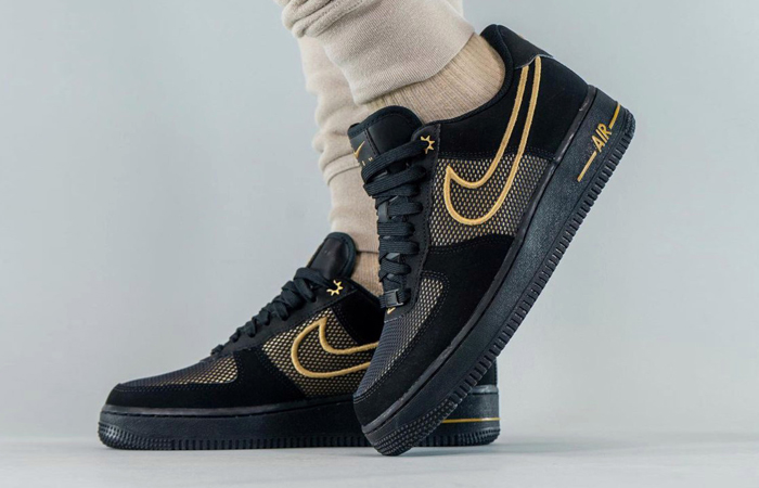 Nike Air Force 1 Low Legendary Black Gold DM8077-001 on foot 03