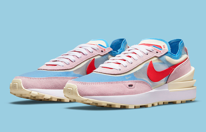Nike Waffle One Pink Red Blue Womens DN5057-600 front corner