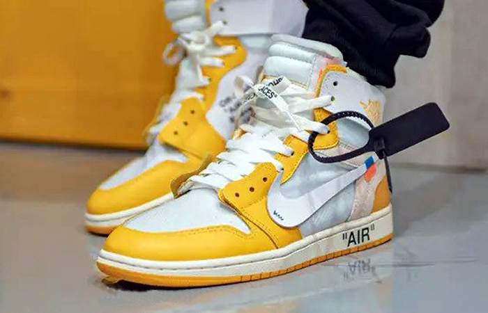 Off-White Air Jordan 1 Canary Yellow AQ0818-149 on foot