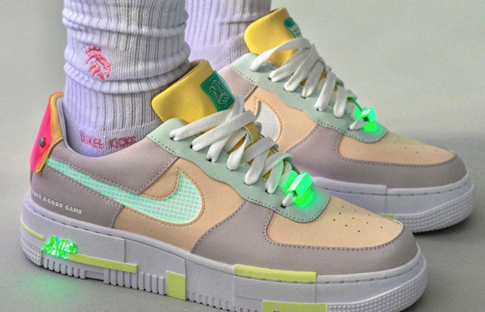 Nike Air Force 1 Pixel Yellow Soft Green DO2330-511 onfoot 01