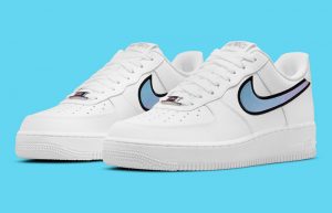 Nike Air Force 1 White Blue Iridescent DN4925-100 front corner
