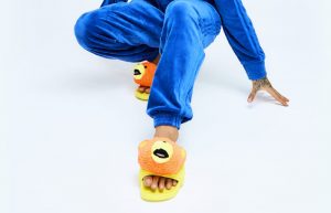 Jeremy Scott adidas Adilette Slide Yellow Orange Q46582 onfoot 01