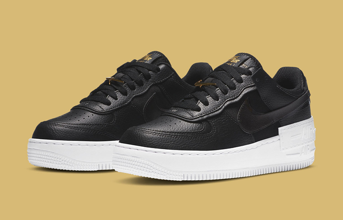 Nike Air Force 1 Shadow Black White Womens DC4459-001 front corner