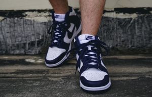 Nike Dunk High Midnight White Navy Release DD1399-104 on foot 03