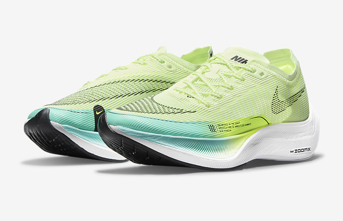 Nike ZoomX Vaporfly Next% 2 Womens Barely Volt CU4123-700 front corner