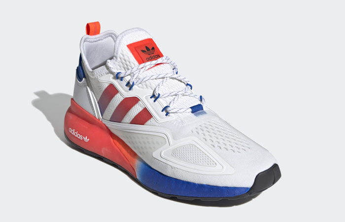 adidas ZX 2K Boost Cloud White Solar Red FV9996 front corner