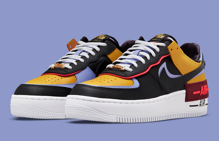 Nike Air Force 1 Shadow Black Yellow Womens DO6114-700 front corner