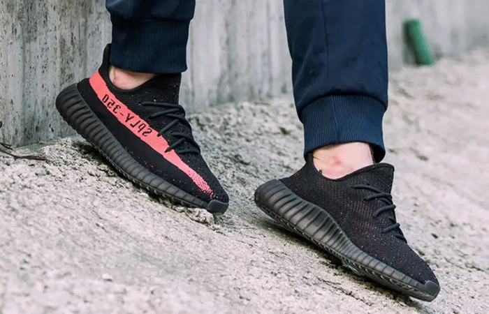 Yeezy Boost 350 V2 Black Red BY9612 on foot 02