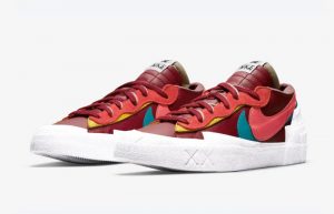 KAWS sacai Nike Blazer Low Red Multi DM7901-600 front corner