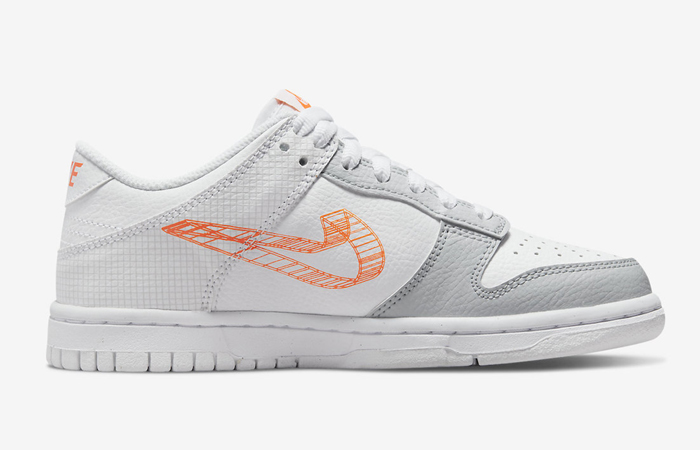 Nike Dunk Low 3D Swoosh White Grey GS DR0171-100 right