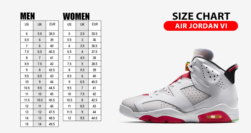 Air Jordan 6 Size Chart