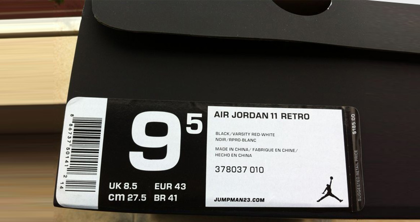 Air Max 11 Legit Check Manufacturing sticker on the box