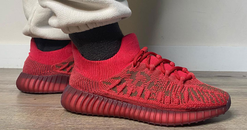 Yeezy 350 Boost V2 CMPCT Slate Red on foot side look