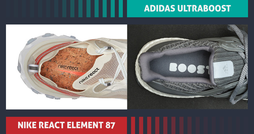 Nike React Element 87 vs adidas UltraBoost cork insole