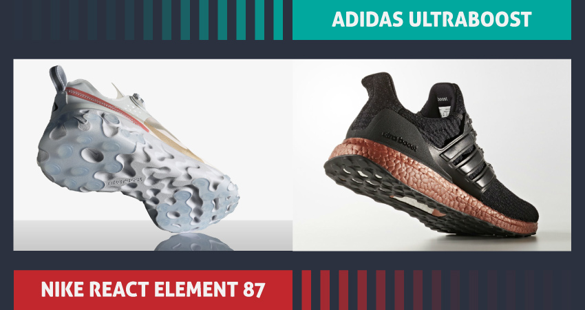 Nike React Element 87 vs adidas UltraBoost Gum sole