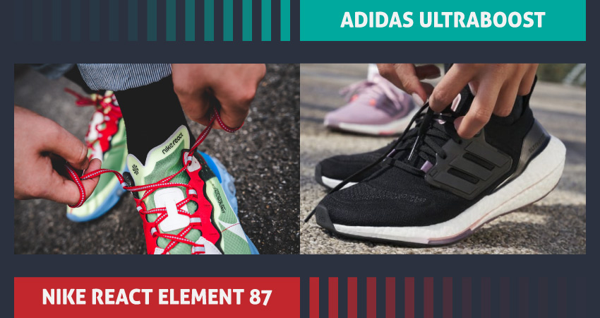 Nike React Element 87 vs adidas UltraBoost running lace