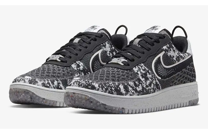 Nike Air Force 1 Crater Flyknit Black Pure Platinum DM0590-001 front corner