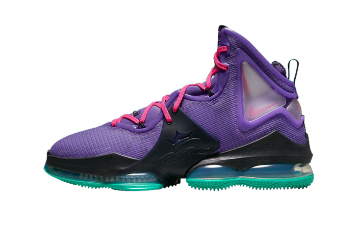 purple and teal lebrons