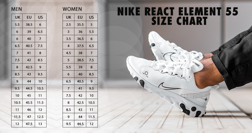 Nike React Element 55 Size Guide