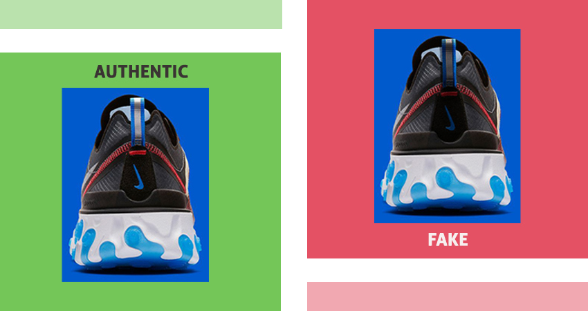 Nike React Element 87 real vs fake Heel tab