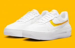 Nike Air Force 1 PLT.AF.ORM White Yellow Ochre DJ9946-102 front corner