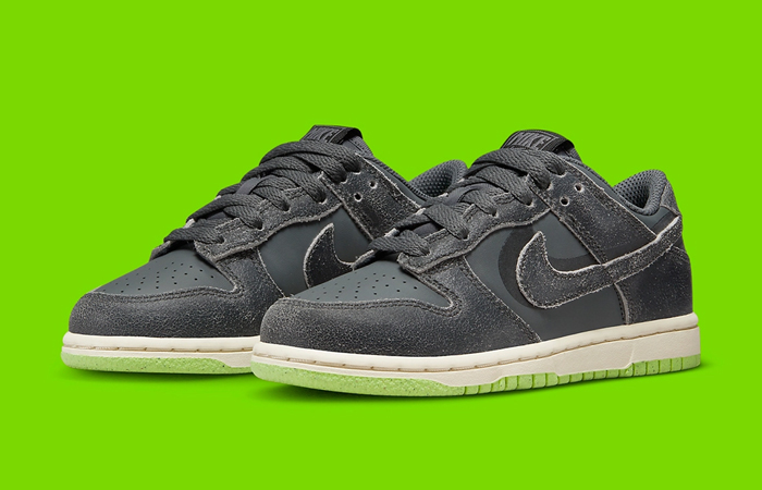 Nike Dunk Low Double Swoosh Grey Green PS DQ6216-001 front corner