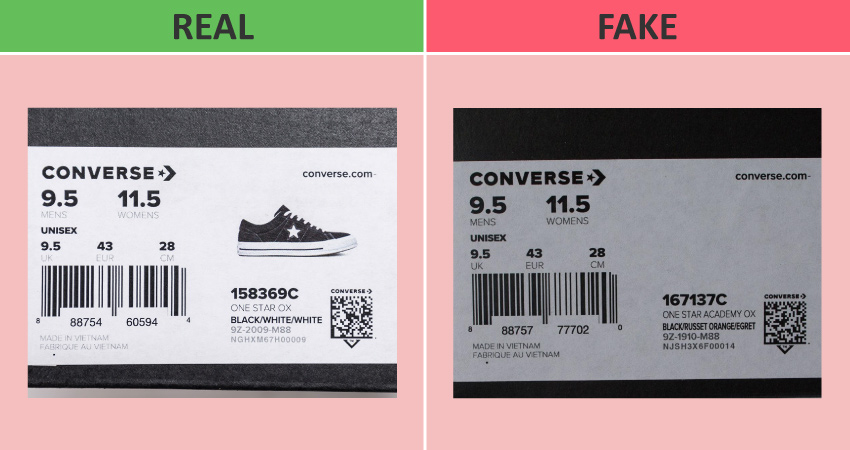 Converse one star real vs fake packaging