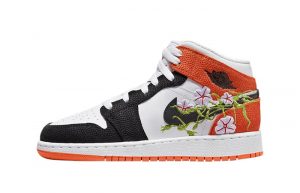 Air Jordan 1 Mid GS Floral Embroidery Black Orange DQ8390-100 featured image