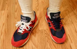New Balance M990v2 Made in USA Chrysanthemum Red M990AD2 onfoot 02