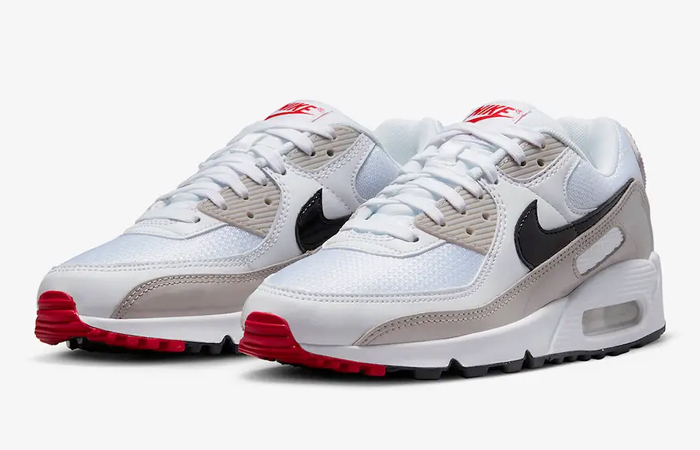 Nike Air Max 90 White Grey Red DX0116-101 front corner