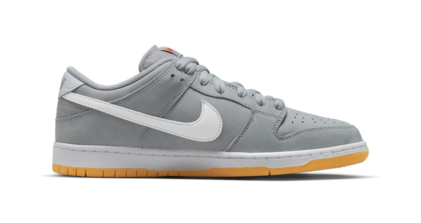 A closer look at the Nike SB Orange Label "Grey Gum" SB Dunk Low right