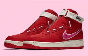 Emotionally Unavailable x Nike Air Force 1 High Red White AV5840-600 front corner