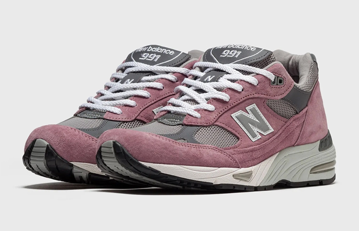 New Balance 991 Made In UK Pink Suede M991PGG front corner