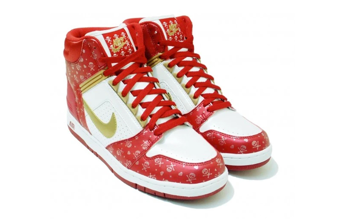 Nike Air Force 2 High Valentine's Day 2009 White Gold Red 333889-171 front corner