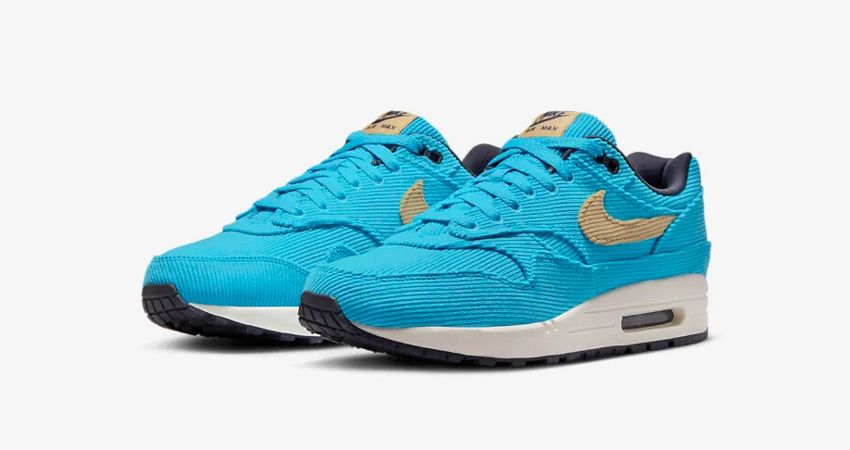 Add a pop of Baltic Blue to your shoe collection with Nike's Air Max1 Premium Corduroy 02