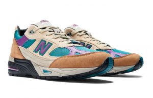 Palace x New Balance 991 Teal Tan Multi M991PAL front corner