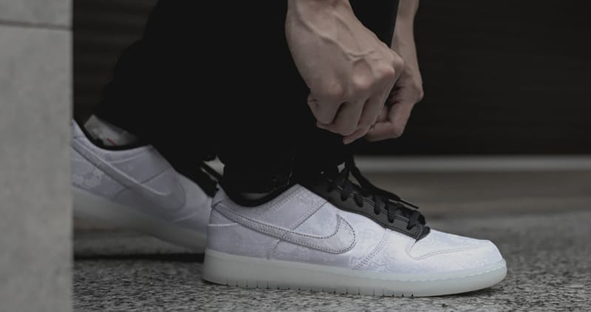 The Nike Dunk Low Gets A Fresh Update By CLOT x Fragment onfoot right