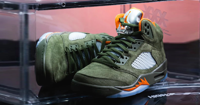 First Look Of The Nike Air Jordan 5 Olive lifestyle front corner