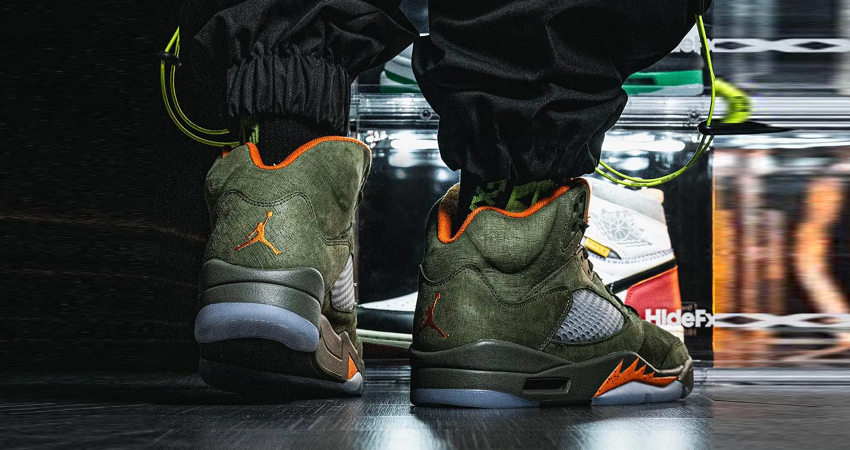 First Look Of The Nike Air Jordan 5 Olive onfoot back