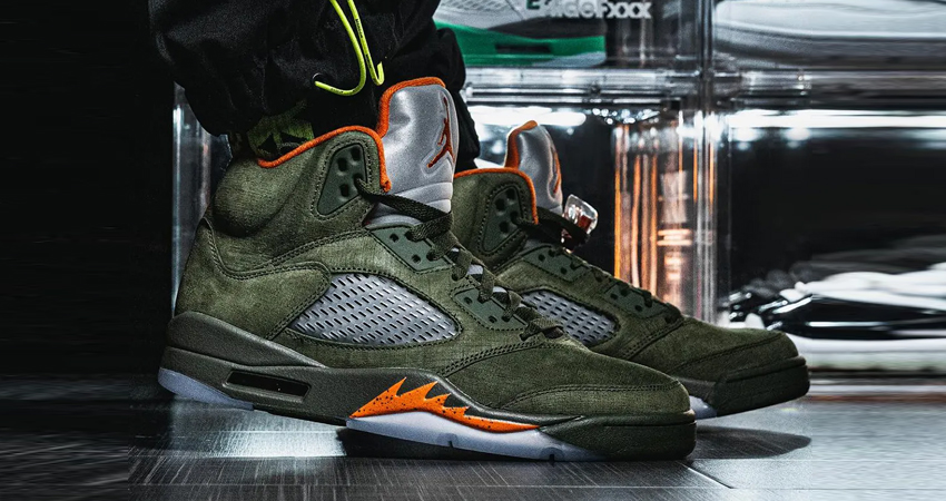 First Look Of The Nike Air Jordan 5 Olive onfoot right
