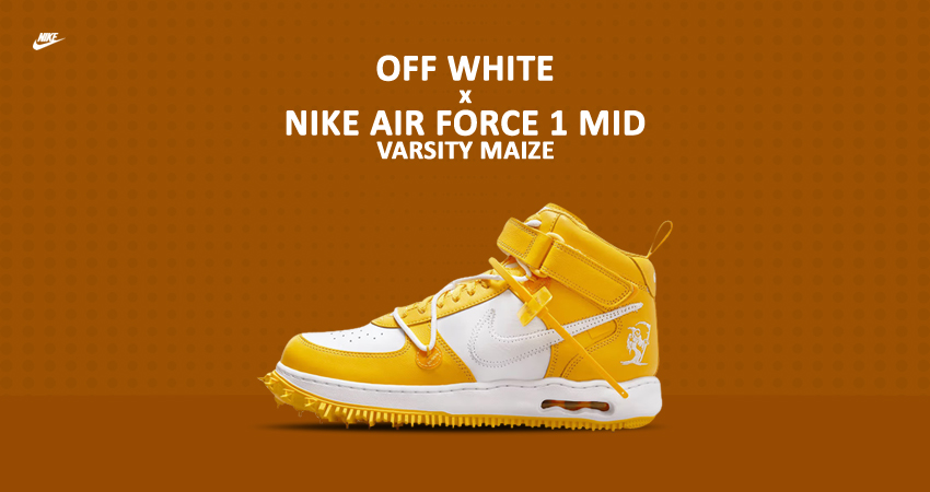 Nike AF1 Mid White and Varsity Maize c/o Off-White™️ in yellow