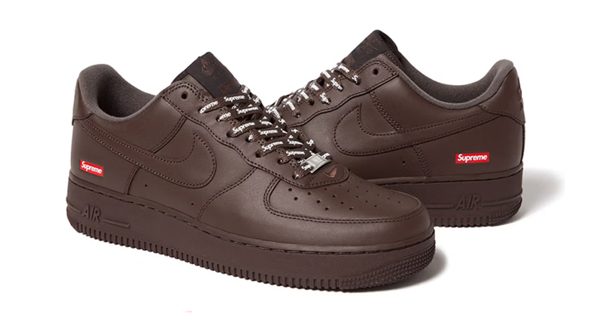 Supreme Unveils Epic Nike Air Force 1 Low Baroque Brown Collaboration lifestyle front corner