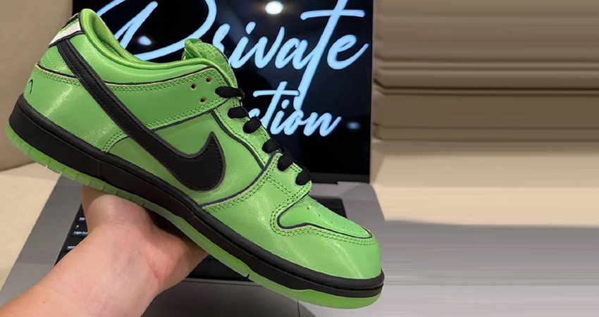 A Closer Look At The Powerpuff Girls x Nike SB Dunk Low ‘Buttercup lifestyle right