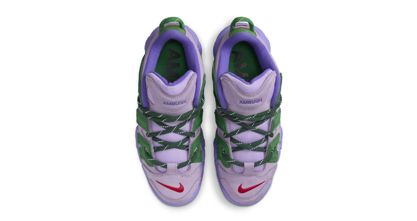 The AMBUSH x Nike Air More Uptempo Low ‘Lilac Drop Details up