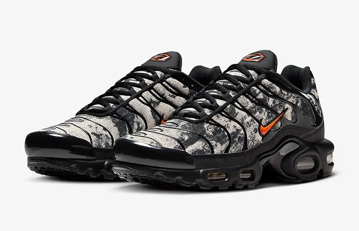 Nike TN Air Max Plus Black Orange Camo FV6913 001 front corner