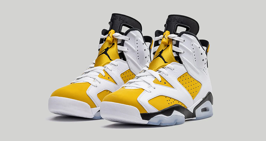 The Air Jordan 6 ‘Yellow Ochre Drop Details front corner