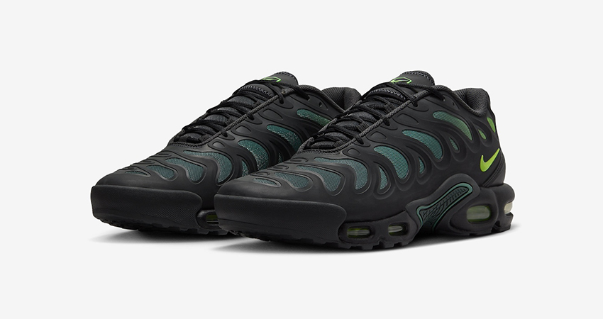 The Nike Air Max Plus Drift Black Vintage Green Drips with Style front corner